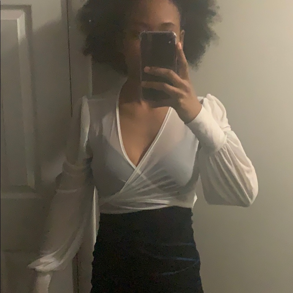 Tie up white see through blouse